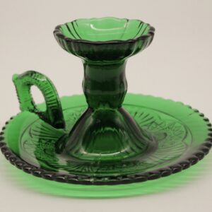 Pressed Glass Green Candle Holder